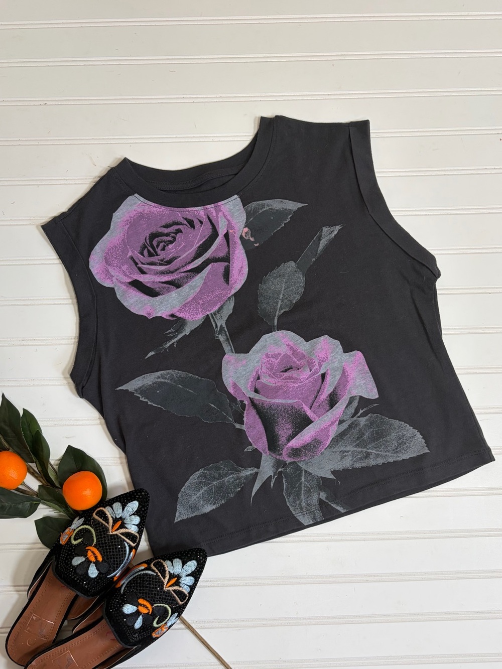 Vinyl Icons Floral Cap Sleeve Boxy Tee